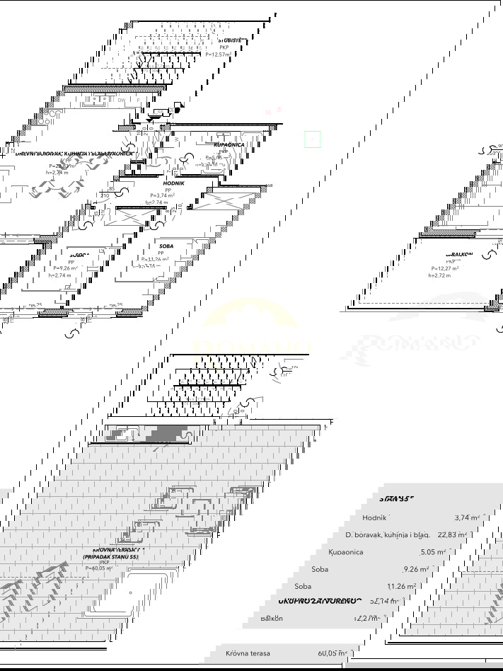 Attico con due camere da letto con vista mare e terrazza sul tetto a Čiovo, zona Salduna vicino al campeggio Rožac - 64 m2 + 60 m2 di terrazza sul tetto